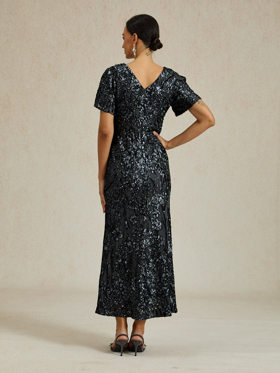 CBR™ | Elegante Abito Maxisequins con Scollatura a V e Spalle Scoperte