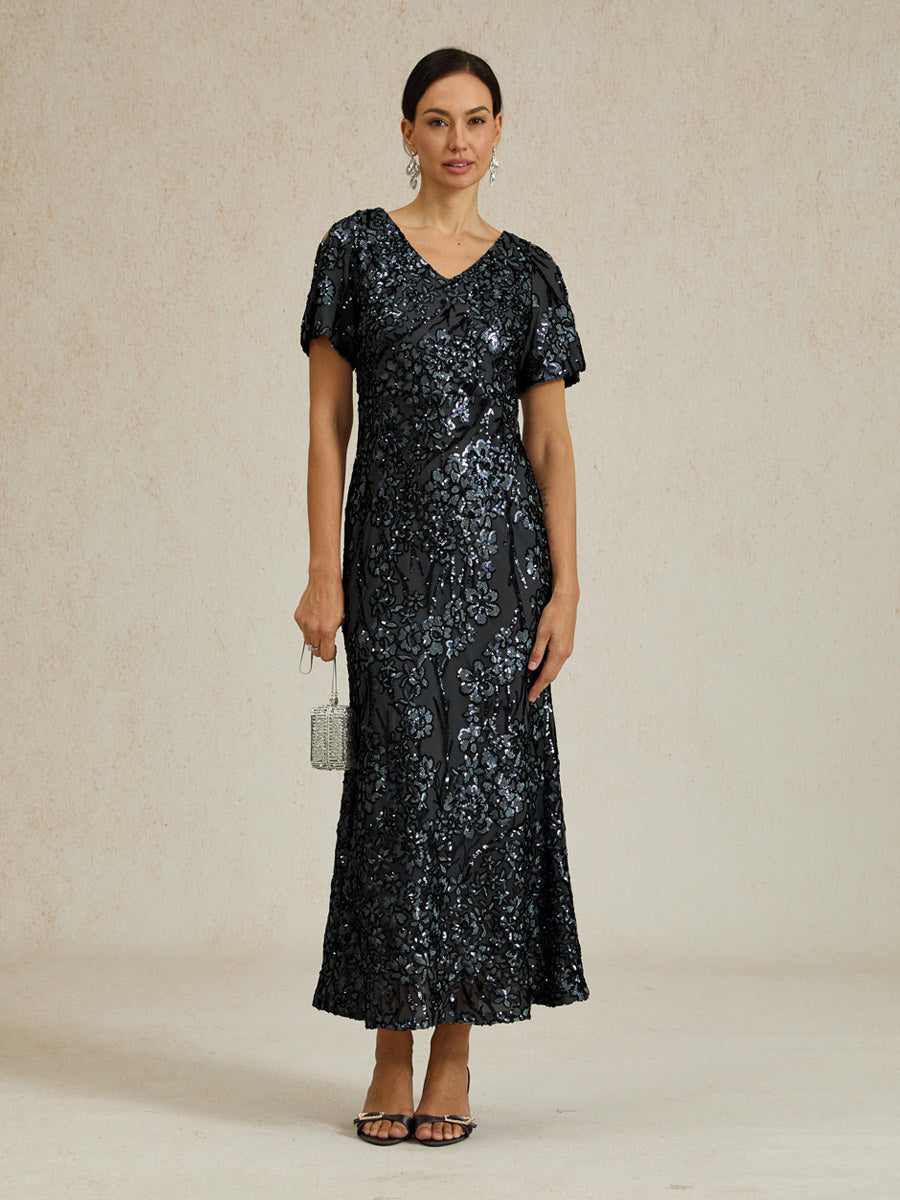 CBR™ | Elegante Abito Maxisequins con Scollatura a V e Spalle Scoperte