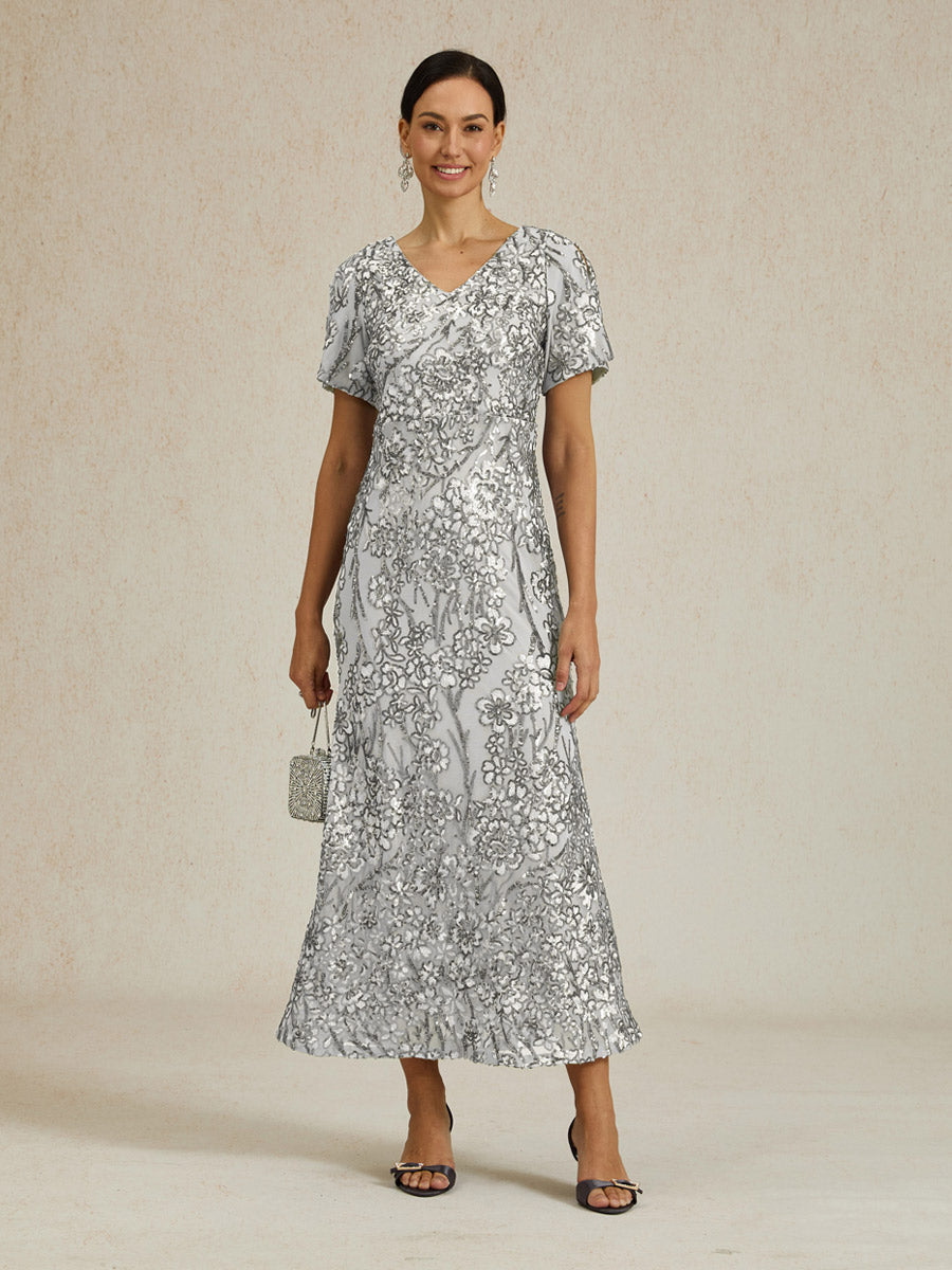 CBR™ | Elegante Abito Maxisequins con Scollatura a V e Spalle Scoperte