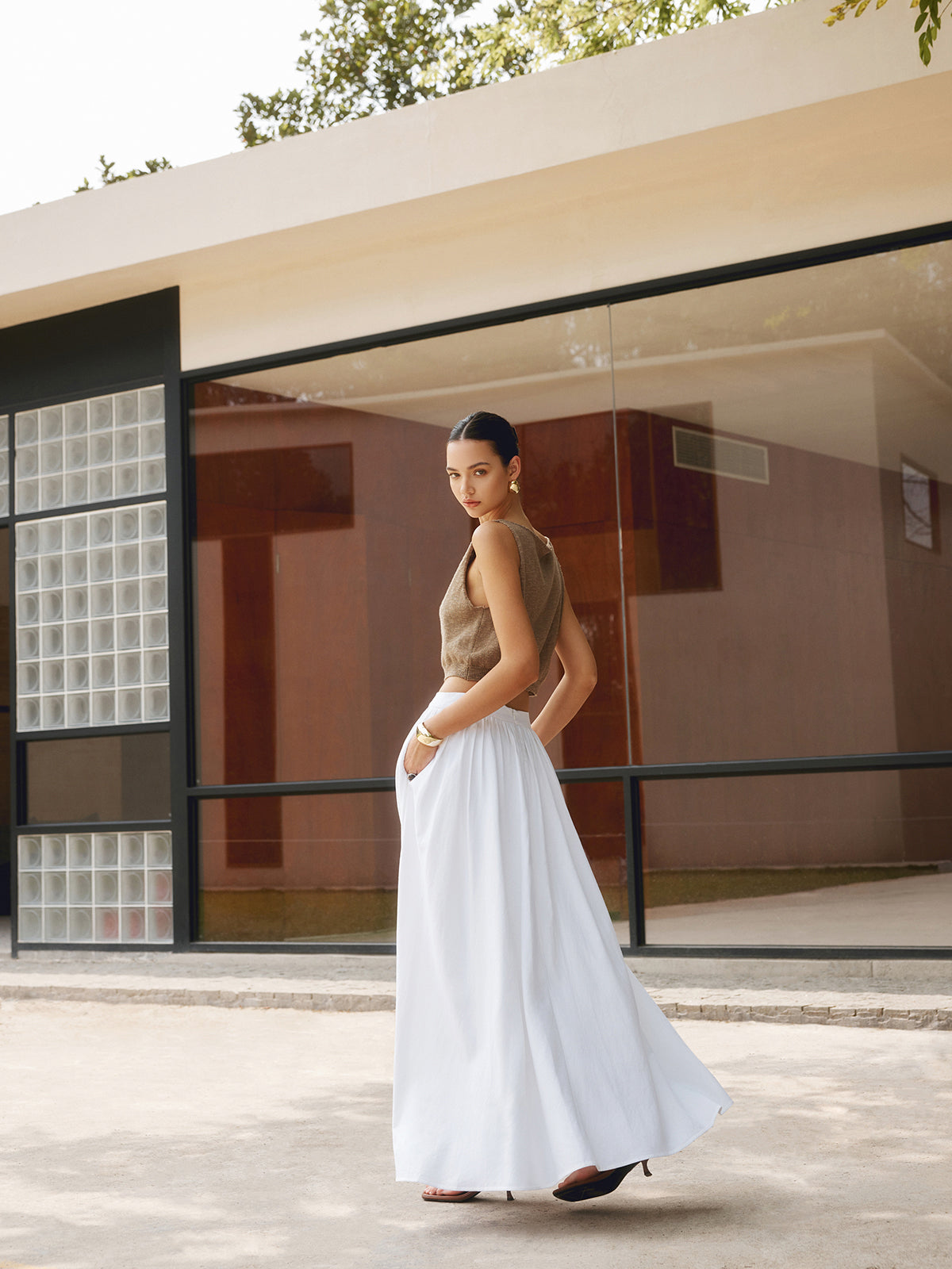 CBR™ | MARISTE Linen Pleated Maxi Skirt