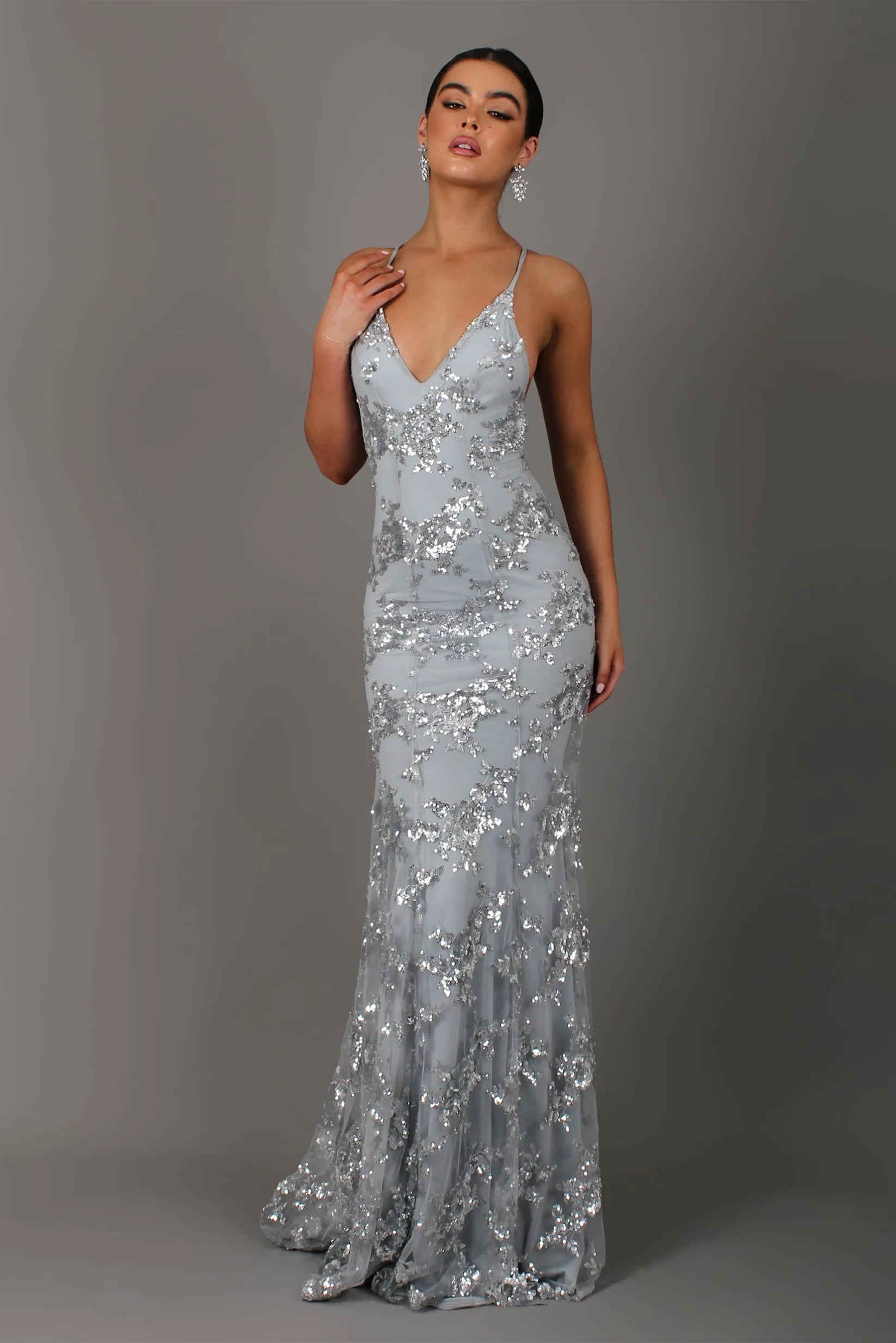 CBR™ | SERENYA Sequin V-Neck Backless Maxi Dress
